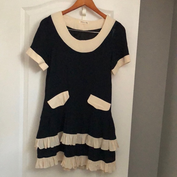 Blue and Cream dress. One size. Made in Korea - Picture 1 of 11